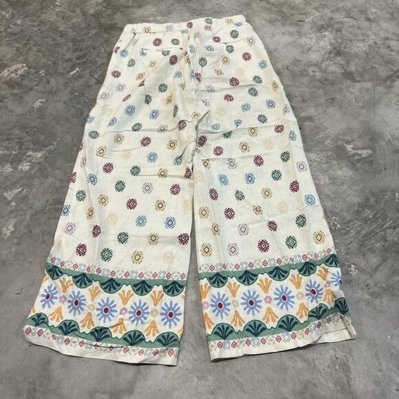 Maison D'Amelie Wide Leg Pants Women Aztec Pattern Full Length Size Medium Linen - Picture 6 of 8